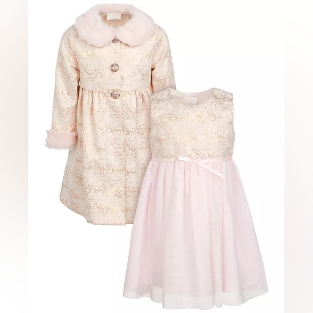 Blueberi BoulevardLittle Girls 2-Pc. Faux-Fur-Trim Coat & Dress Set